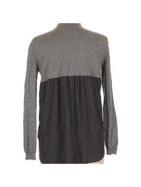 KASH Italy Virgin Wool Silk Cashmere Pleated Back Cardigan Sweater Gray Size 42